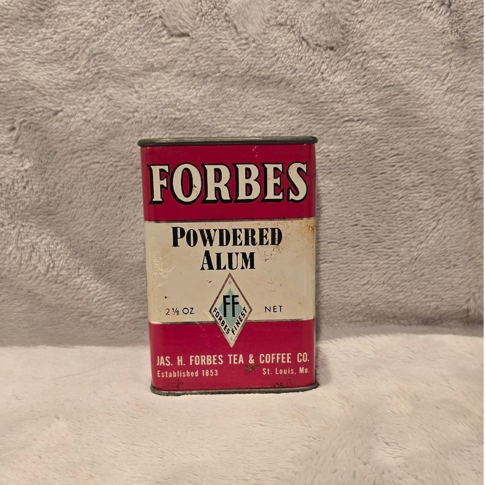 Vintage Forbes Powdered Alum Tin 2 1/2 Oz Jas H Forbes Tea Coffee Co St Louis MO